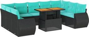 vidaXL 10 részes fekete polyrattan kerti ülőgarnitúra párnákkal