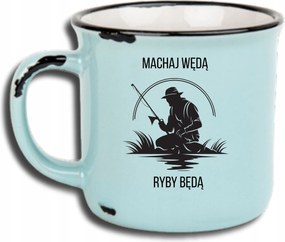 Bögre Kék Retro Vicces Ajándék Apák Napja Integető Horgászbot