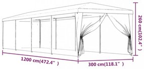 zöld HDPE rendezvénysátor 10 hálós oldalfallal 3x12 m