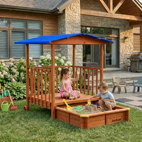 SUNNY verandás homokozó, 130x130x143cm, barna/kék Jurhan