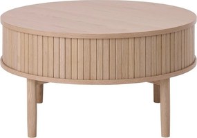 Világos natúr színű kerek dohányzóasztal tölgyfa dekorral ø 85 cm Meta – Unique Furniture