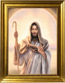 Jézus, A Jó Pásztor Vászonkép Arany Modern Keretben 30X40