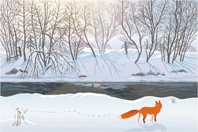 Kép - róka a téli tájban (90x60 cm)
