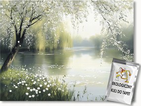 Fotótapéta Flizelina Tájkép Park Tavasz Fa Virágok Tó 300x210 ragasztó