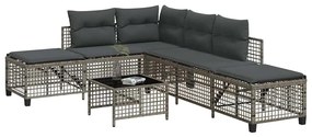 3 részes szürke polyrattan kerti sarokkanapészett párnákkal