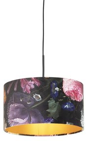 Lógólámpa bársony árnyékolóval, virágmintás, arannyal, 35 cm - Combi