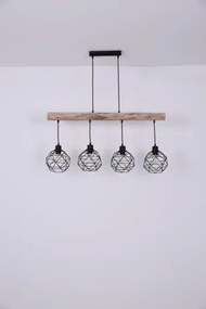Globo 15416-4 Függeszték natúr fa és fekete fém kombinációval. LxBxH:850x180x1200, exkl. 4xE27 60W 230V
