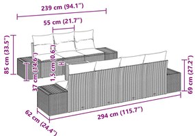 8 Darabos Kerti Sofa Szett Párnákkal Bézs Poli Rattan Akáciával