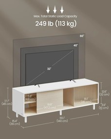 VASAGLE TV-állvány szerszámmentes összeszereléssel (akár 60" TV-hez), 140 x 39 x 45 cm, fehér