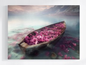 Vászonkép Canvas Hegyek Tó Csónak Virágok Álom Fantázia 100x75