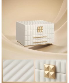 3 szintes ékszerdoboz tükörrel, ékszertartó 2 fiókkal, felhőfehér