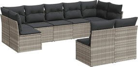vidaXL 9 részes világosszürke polyrattan kerti ülőgarnitúra párnával