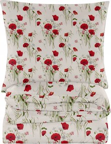 Ágynemű garnitúra 220x200 2 párnahuzat 70X80 Pipacsok virágos fehér ágyneműhuzat