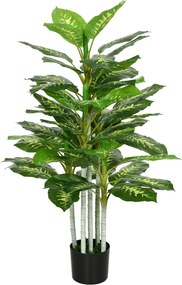 HOMCOM Mesterséges Dieffenbachia 120 cm, Nagy Mesterséges Növény, Cserépben, Mesterséges Fa Mesterséges Fűvel Nappali és Hálószoba Dekorációhoz, Kerth