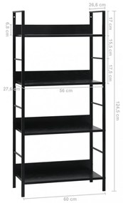 4 szintes fekete szerelt fa könyvespolc 60 x 27,6 x 124,5 cm