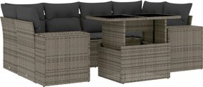 vidaXL 7 részes szürke polyrattan kerti ülőgarnitúra párnákkal