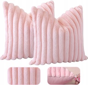 Párnahuzat, bársony, csíkos, puha, kényelmes, díszes, 2 db, rózsaszín, 45x45