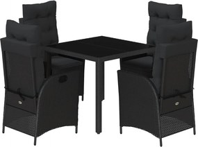 vidaXL 5 részes fekete polyrattan kerti étkezőgarnitúra párnákkal