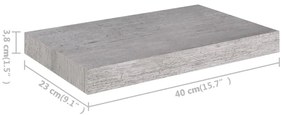 4 db betonszürke MDF lebegő fali polc 40 x 23 x 3,8 cm
