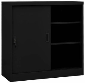 Fekete acél tolóajtós irodai szekrény 90 x 40 x 90 cm