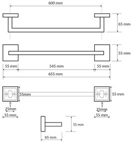 SAPHO XQ403 X-Square törülközőtartó 65 cm, ezüst