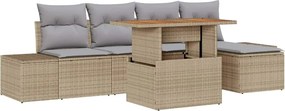 vidaXL Kerti Kanapé Szett tárolóval 6 pcs Bézs Poli rattan
