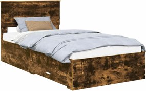 vidaXL Ágykeret fejtámlával fiókkal Füstölt tölgy 100 x 200 cm Faanyag