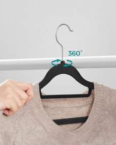 Bársony vállfa, csúszásmentes ruhaakasztó 50 darab, fekete