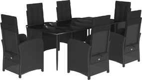 vidaXL 7 részes fekete polyrattan kerti étkezőgarnitúra párnával