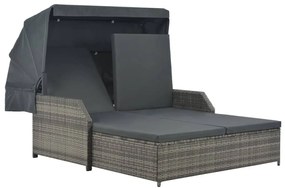 Szürke kétszemélyes polyrattan napozóágy napellenzővel