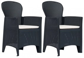 2 db antracit rattan hatású műanyag kerti szék párnával