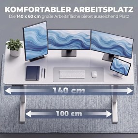 Állítható íróasztal memóriafunkcióval, 140 x 60 cm LED kijelzővel, fehér