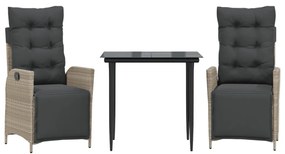 3részes világosszürke polyrattan kerti étkezőgarnitúra párnával
