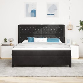 Boxspring Ágy Matrac Fekete 180x200 cm Bársony