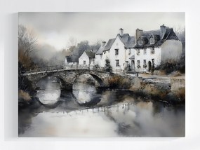 Vászonkép Canvas Anglia Falu Házak Falu Folyó Híd Nosztalgia 80x60