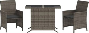 vidaXL 3 részes szürke polyrattan bisztrógarnitúra párnákkal
