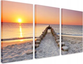 Vászonkép a nappaliba Naplemente a tengerparton Hullámtörő 90x180