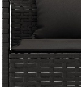 L-alakú fekete polyrattan kerti kanapé párnákkal