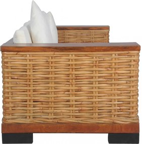 3 személyes barna természetes rattan kanapé párnával