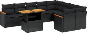 vidaXL 10 részes fekete polyrattan kerti ülőgarnitúra párnákkal