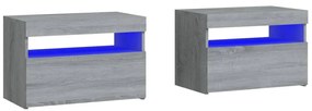 2 db szürke sonoma színű LED-es éjjeliszekrény 60x35x40 cm