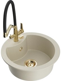 Mexen Diego egymedencés gránit mosogató Duo konyhai csappal, bézs - 6512-69-671701-57-G