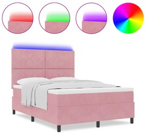 Boxspring Ágy Matraccal és LED Rózsaszín 160x200 cm Bársonyos
