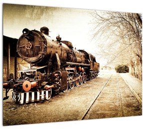 Kép - történelmi mozdony (üvegen) (70x50 cm)