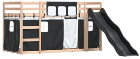 fehér-fekete emeletes ágy csúszdával és függönnyel 90 x 200 cm