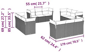 12 részes szürke polyrattan kerti ülőgarnitúra párnákkal