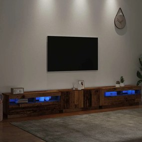 antik fa színű szerelt fa TV-szekrény LED-ekkel 300x35x40 cm