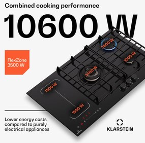 Klarstein MultiChef 5, indukciós és gáz tűzhely, 5 főzőzóna, 3 gázégő, 2 indukciós főzőlap, FlexZone