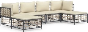 vidaXL 6 részes antracitszürke polyrattan kerti ülőgarnitúra párnákkal