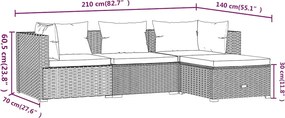 4 részes fekete polyrattan kerti bútorszett párnákkal